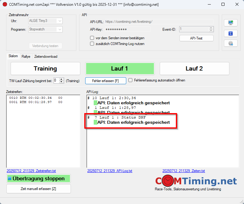 Statuscode Logfenster