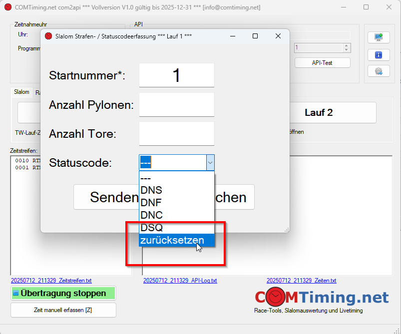 Statuscode zurücksetzen