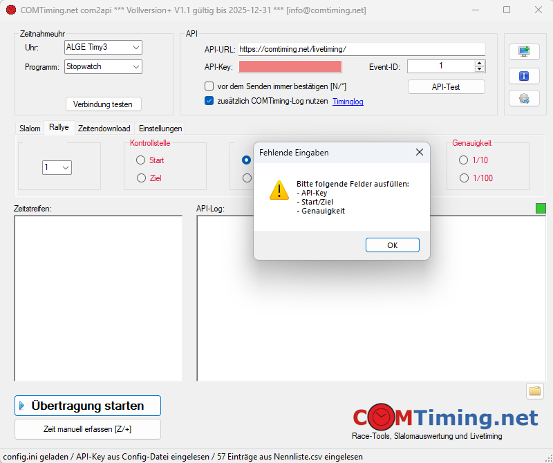 Hinweis zu fehlenden Eingaben